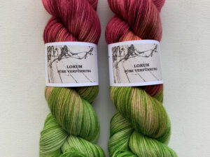 Von Franziska Uhl handgefärbte Sockenwolle auf Atelier Zitron/Trekking 4-fach Fb. Lokum - Süße Verführung