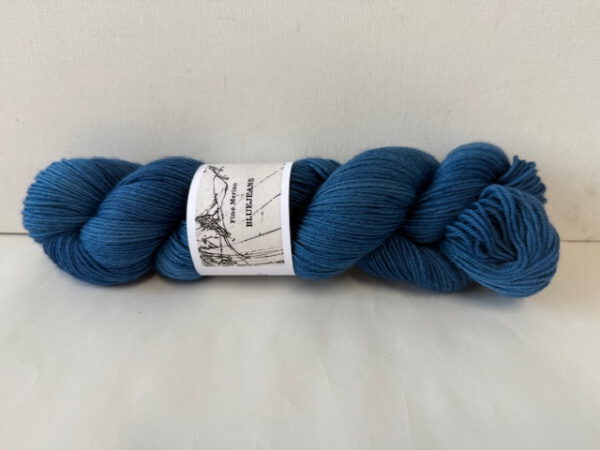 Handgefärbte Wolle von Franziska Uhl, Fine Merino, Uni BLUEJEANS