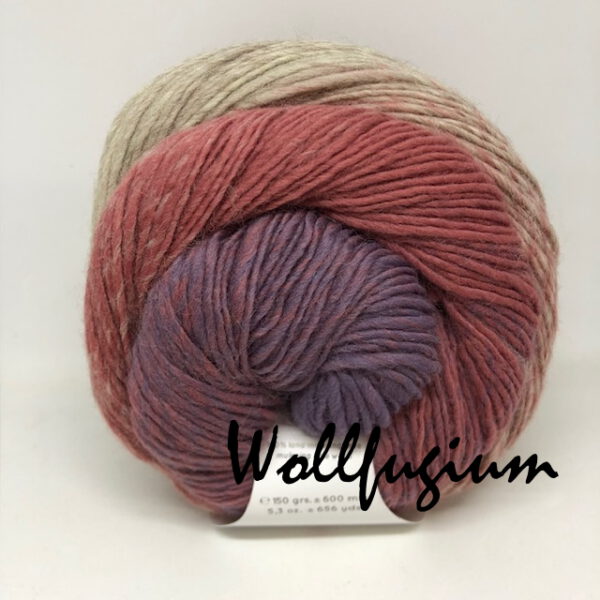 Laines du Nord Poema reine Schurwolle Dochtgarn Farbverlauf 605 violett/beere/sand