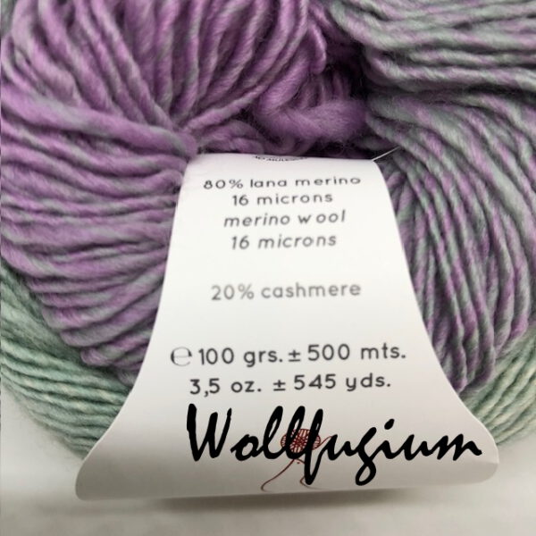 Laines du Nord Poema Cashmere Merinowolle mit Kaschmir Dochtgarn Farbverlauf 104 flieder/mint/ecru – Bild 5