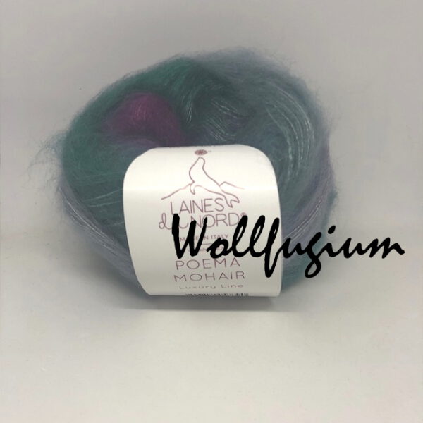 Laines du Nord Poema Mohair - Kid Mohair und Seide - Farbverlauf Fb. 7 blaugrau/smaragd/fuchsia – Bild 4