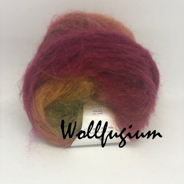 Laines du Nord Poema Mohair - Kid Mohair und Seide - Farbverlauf Fb. 8 rubinrot/orange/oliv