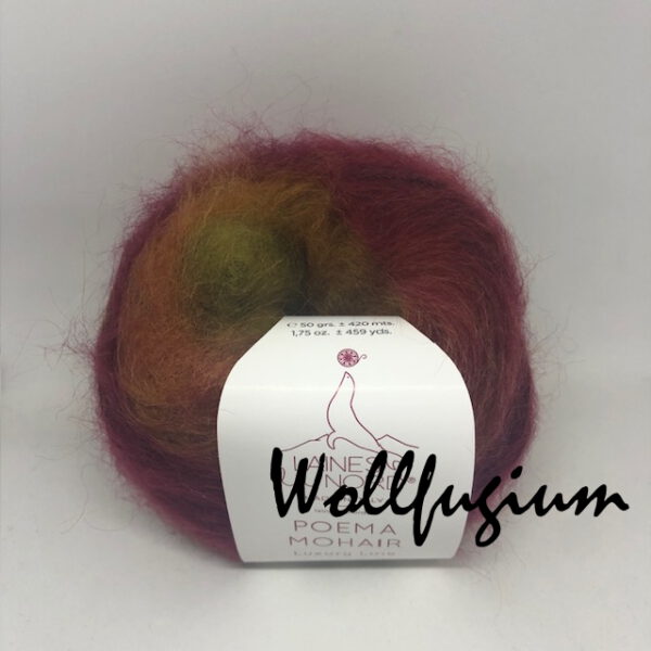 Laines du Nord Poema Mohair - Kid Mohair und Seide - Farbverlauf Fb. 8 rubinrot/orange/oliv – Bild 4