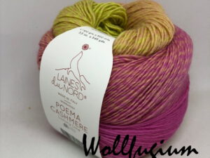 Laines du Nord Poema Cashmere Merinowolle mit Kaschmir Dochtgarn Farbverlauf 204 hellgrün/lachs/rosa
